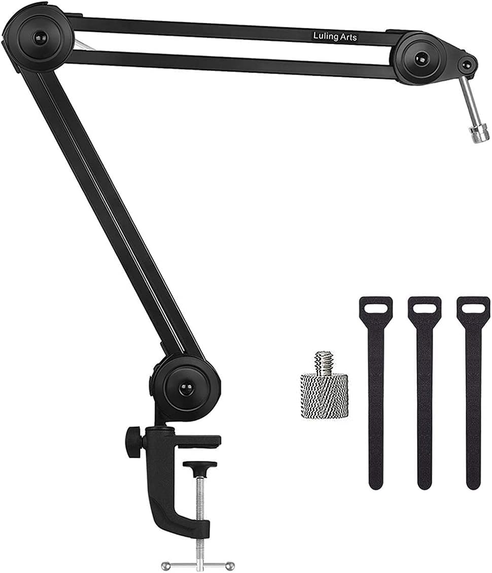 Luling Arts Microphone Arm Stand for Blue Yeti,Snowball,SM7B,Heavy Duty Mic Boom Arm Stands Desk Suspension Mic Scissor Arm Stands with Mic clips,Screw Adapter,Cable for Recording,Quadcast Pack of 2