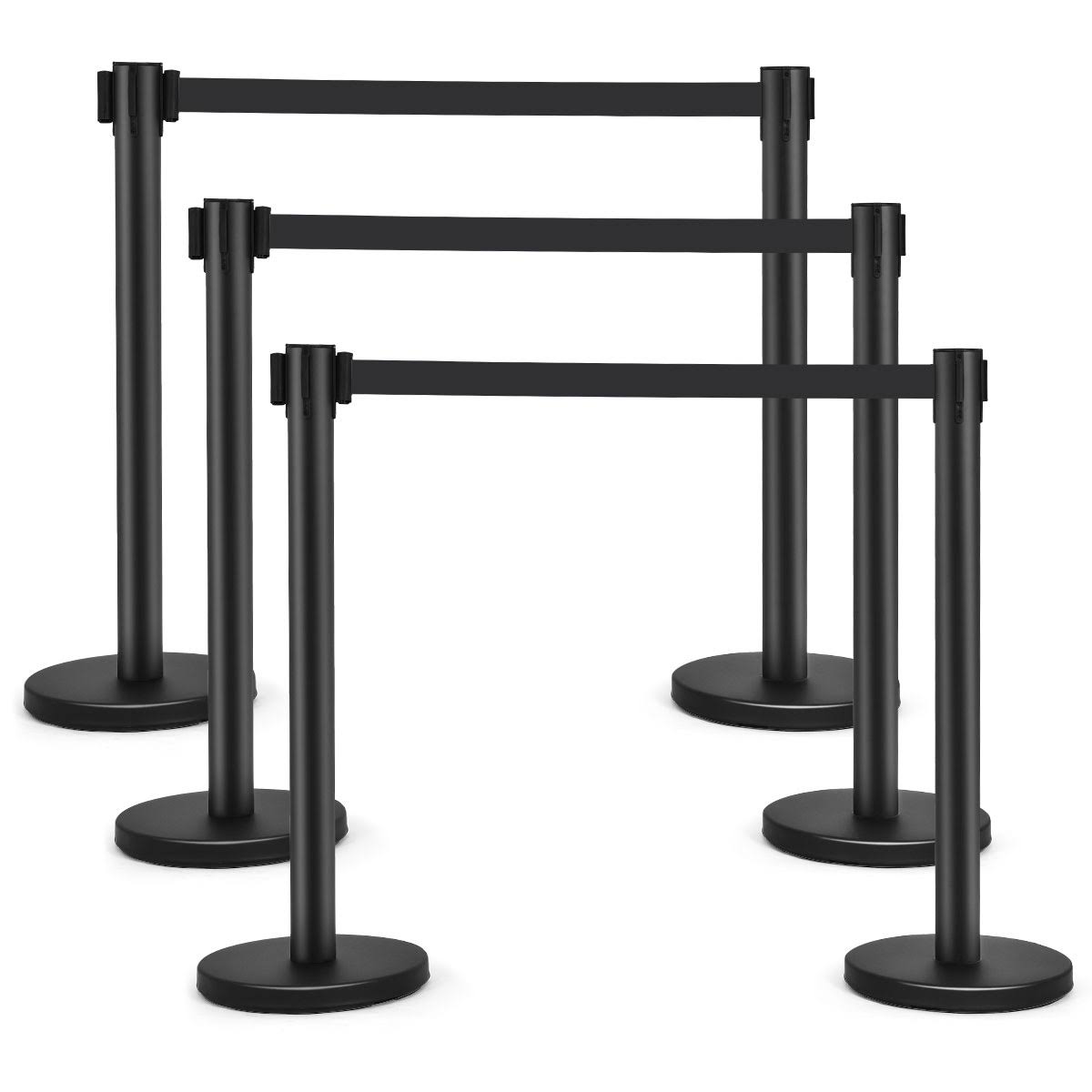 Costway 6pcs Black Stanchion Posts Queue Pole Retractable Belt Crowd Control Barrier