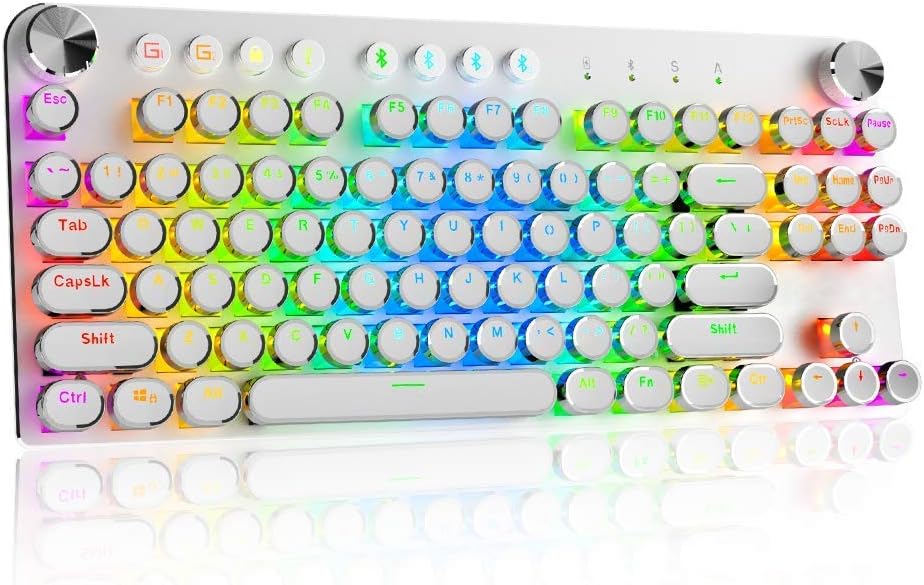 STOGA Typewriter Gaming Keyboard Mechanical with RGB Backlit Knobs 87 Keys Blue Switch Media Control Retro Round Keys Black Pack of 2