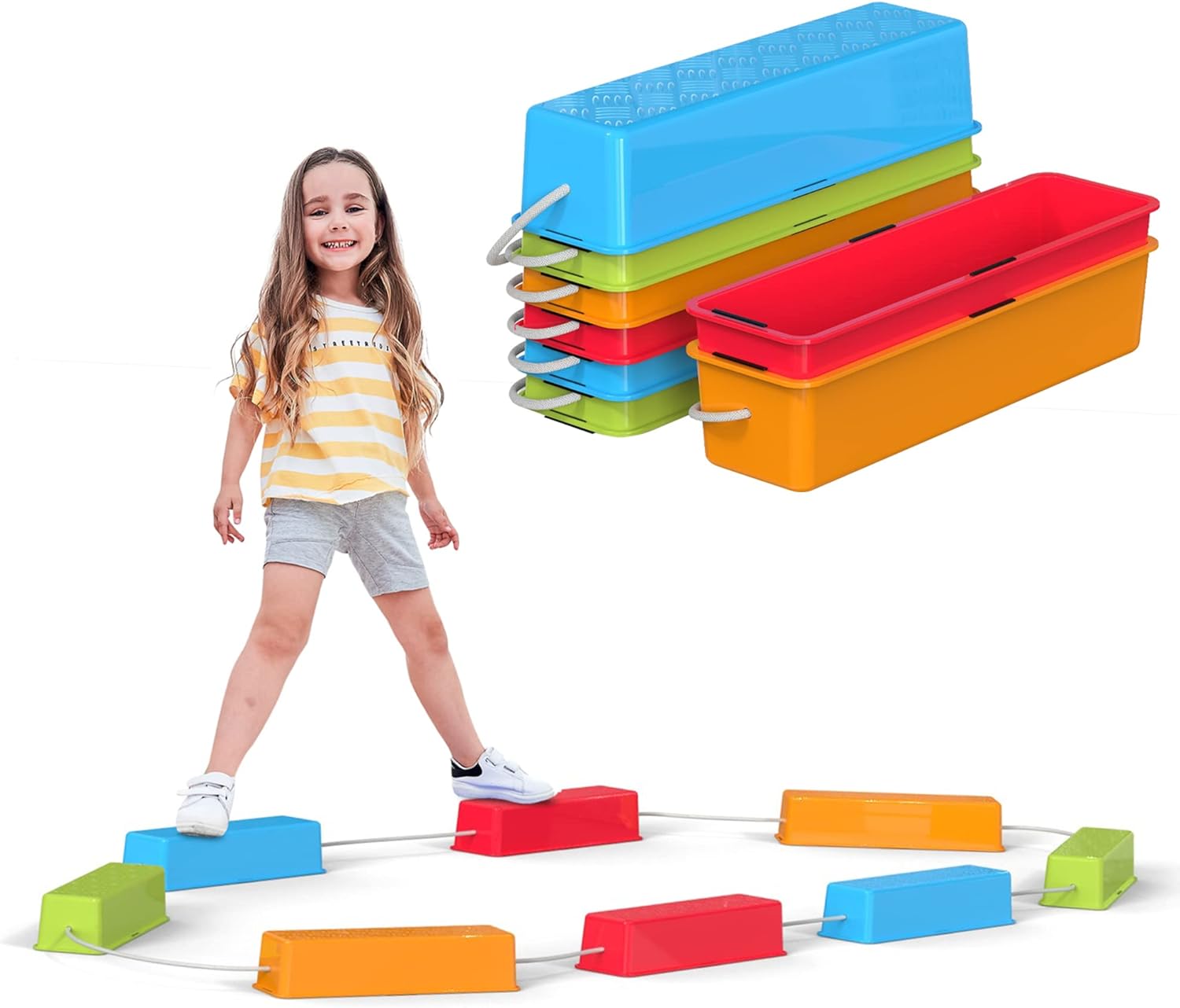 Special Supplies Stepping Stones for Kids Balance Beams 8 Set Non-Slip Textured Surface and Slip Resistant Floor Rubber Edges, Promote Agility, Strength, Active Play