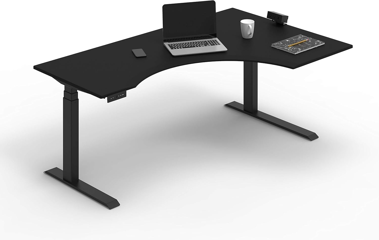 Stand Up Desk Store Electric Adjustable Height Curved Corner L-Shaped Standing Desk with Programmable Memory (Black, Right-Return, 71