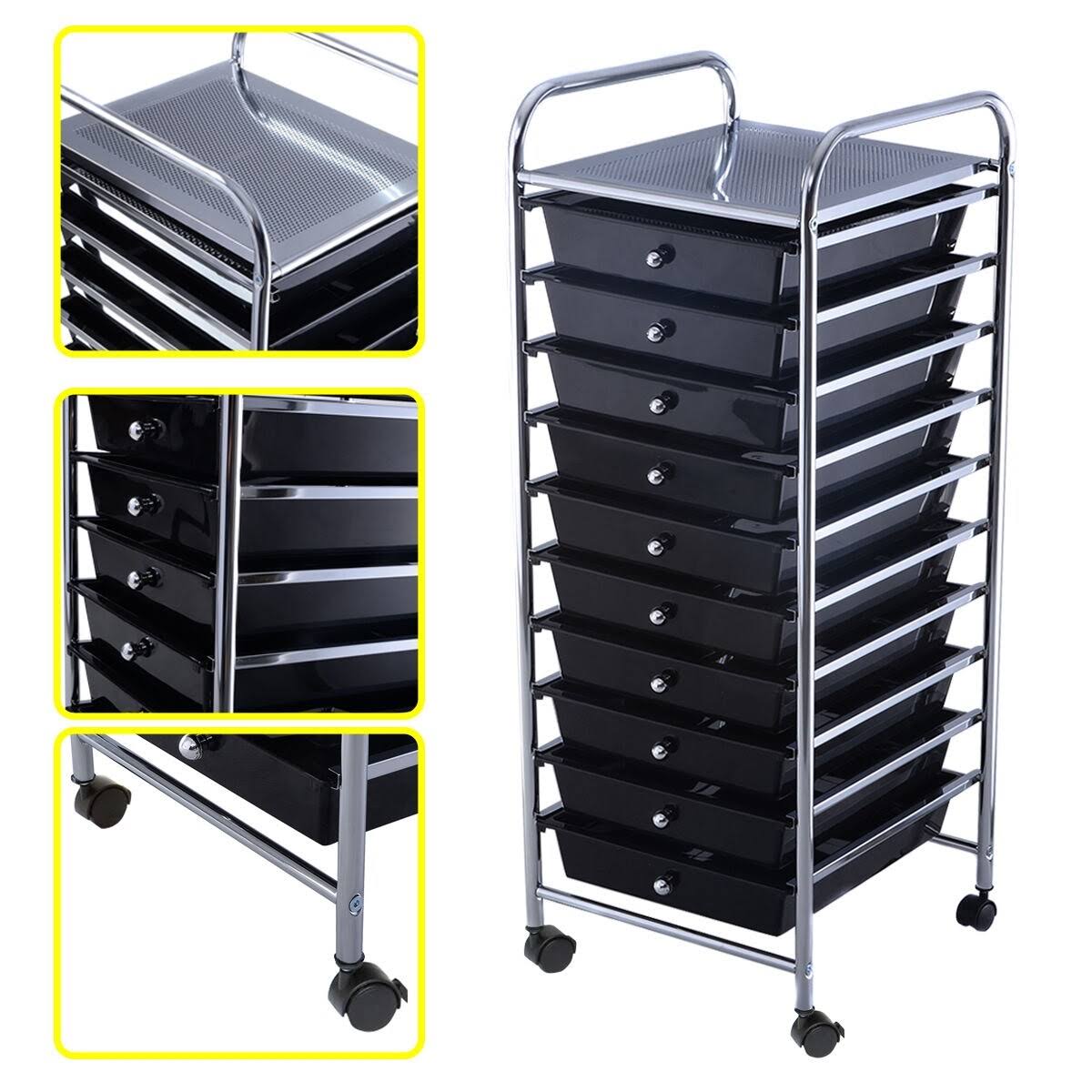 Costway 10 Drawer Rolling Storage Cart Scrapbook Paper Office School Organizer Black