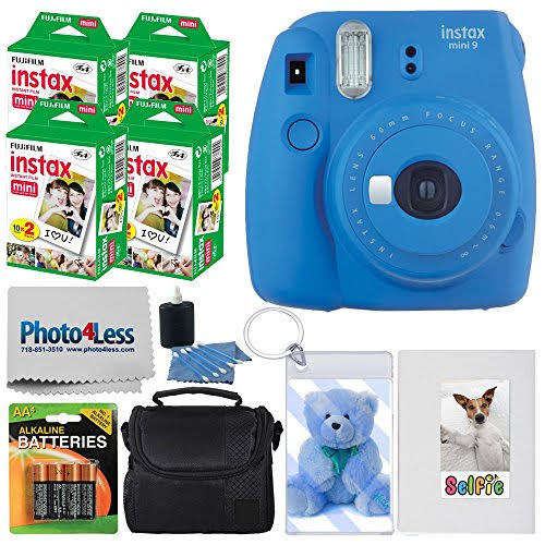 Fujifilm Instax Mini 9 Instant Film Camera (Cobalt Blue) + Fujifilm Instax Mini Twin Pack Instant Film (80 Shots) + Photo Keycha