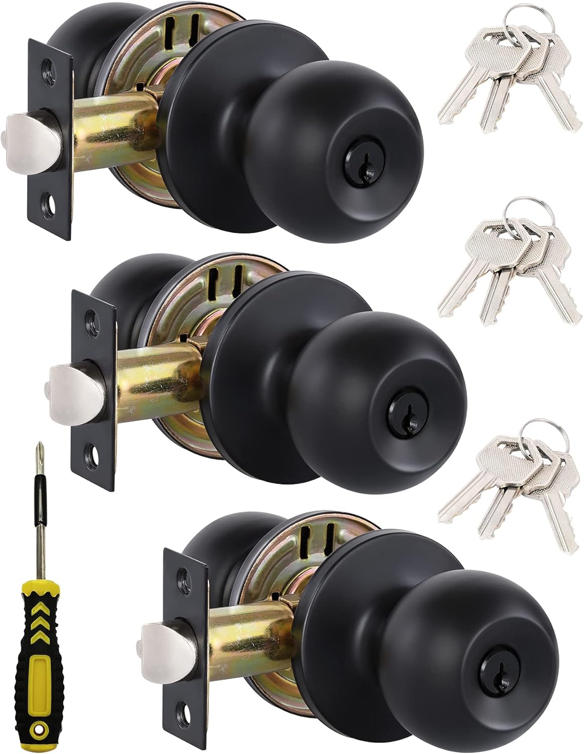 (5Pack) Matte Black Privacy Door Knobs with Lock for Bedroom/Bathroom, Keyless Interior Door Lock, Stainless Steel Door Handles by Lanwandeng Pack of 2