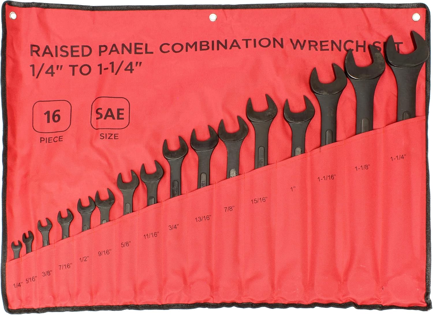 ABN Combination Wrench Set &ndash; 16 Pc Raised Panel SAE Wrench Set with Wrench Roll Up Pouch, Black Spanner Wrench Set