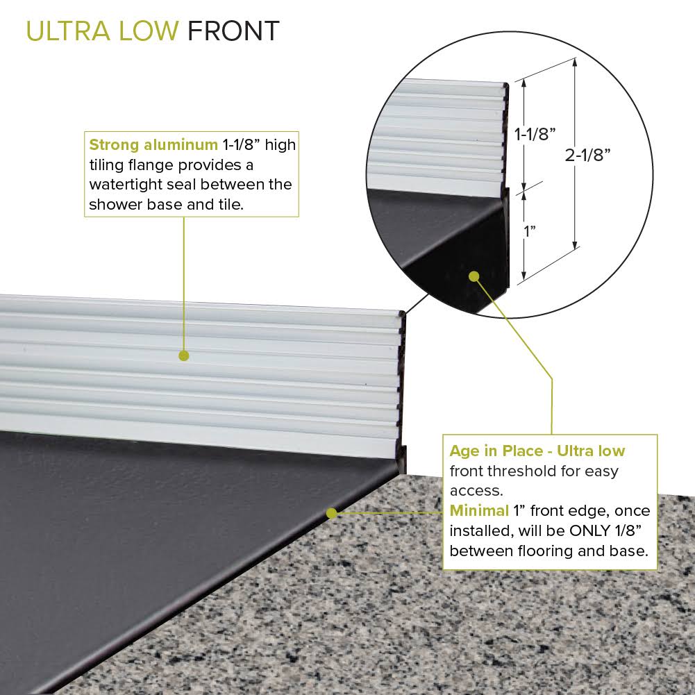 Transolid FZS6336C-09 63-in L x 35.5-in Shower Base with Zero Threshold and Center Drain in Black in Black