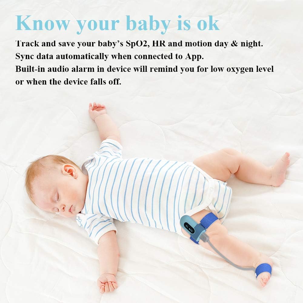 BabyO2 Baby Oxygen Monitor Foot, with Alarm in APP, Track O2 Level & Heart Rate, Wearable Blood Oxygen Saturation Monitor Bluetooth, Fits Babies 0-36 Months