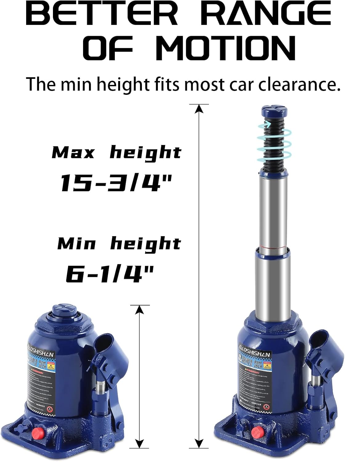 BAOSHISHAN 6 Ton Double Ram Bottle Jack 6-1/4
