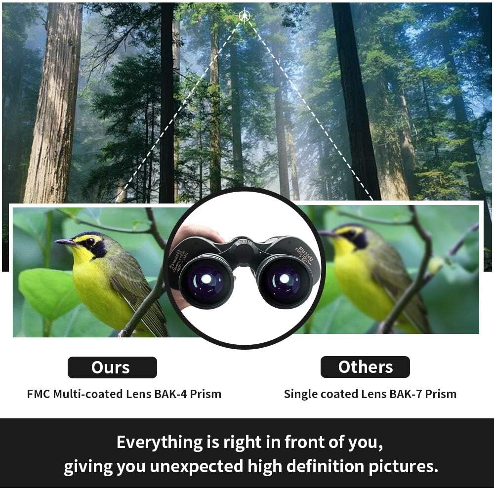 20x50 Binoculars for Adults Compact，HD Professional/Waterproof Binoculars with Low Light Night Vision for Bird Watching Travel Hunting Concerts Sports-BAK4 Prism FMC Lens with Strap Carrying Bag