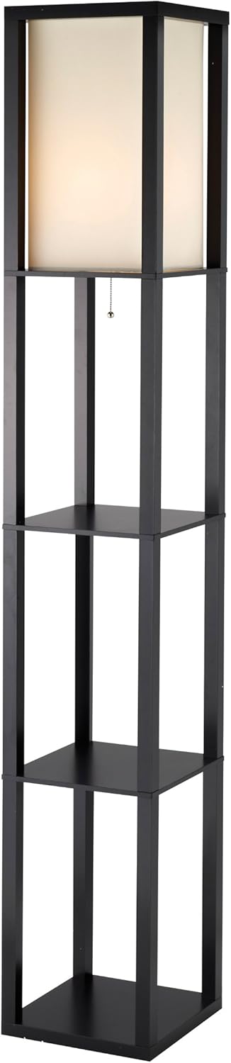 Adesso 3193-01 Titan Tall Shelf Floor Lamp, 72 in, 150W Incandescent/equiv. CFL, Black PVC Veneer on MDF, 1 Floor Lamp