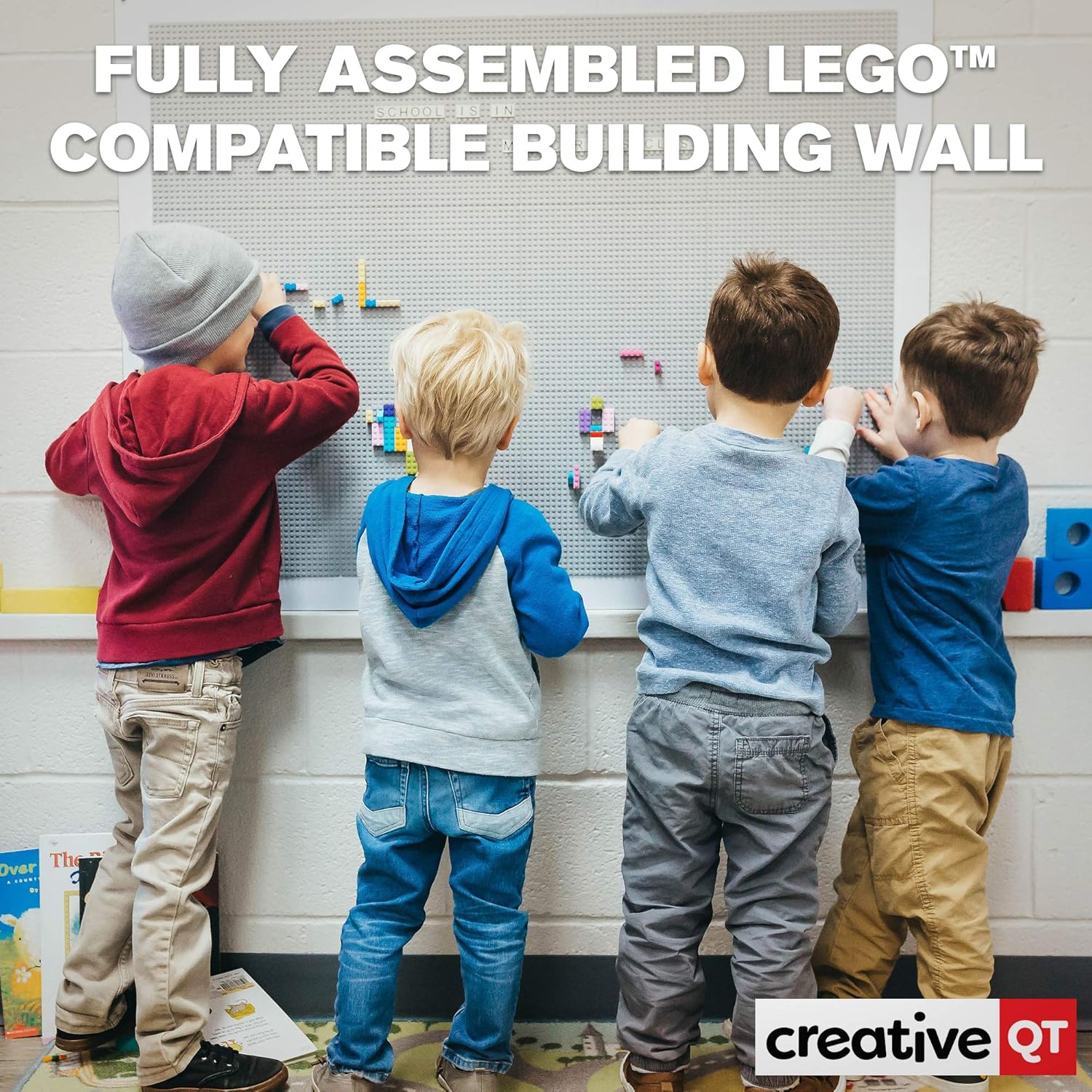 Creative QT - XL Play-Up Building Brick Play Wall Panel, 34”x44” - Pre-Assembled Makerspace Furniture - Compatible with All Major Brands of Building Bricks - Vertical Building Surface - Green