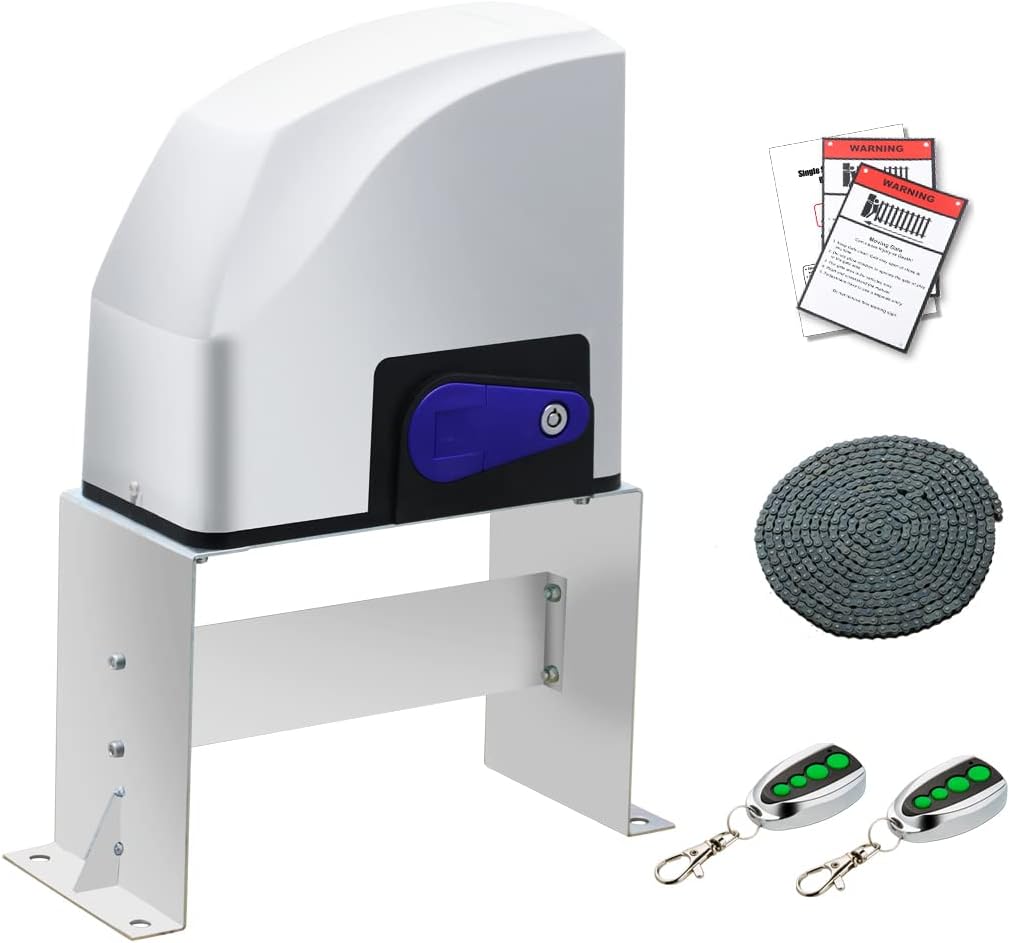 TOPENS CK500 Automatic Sliding Gate Opener Chain Drive Electric Gate Motor for Heavy Driveway Slide Gates Up to 1300 Pounds, Security Gate Operator AC Powered with 20ft Roller Chain and Remote Control