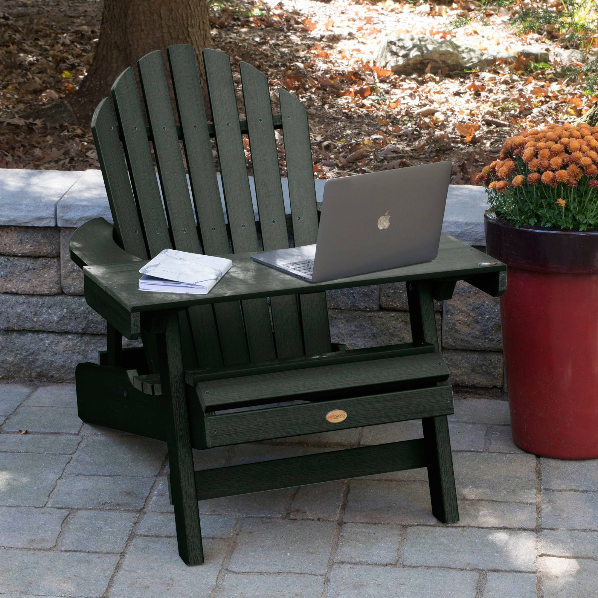 Highwood Hamilton Folding & Reclining Adirondack Chair with Laptop/Reading Table, Green