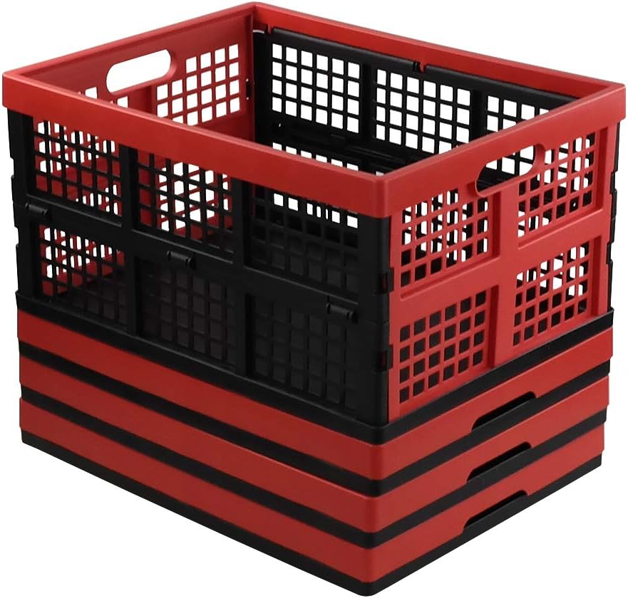 Qqbine 34 L Plastic Stackable Collapsible Crate, Folding Milk Crate, 4 Packs Pack of 2