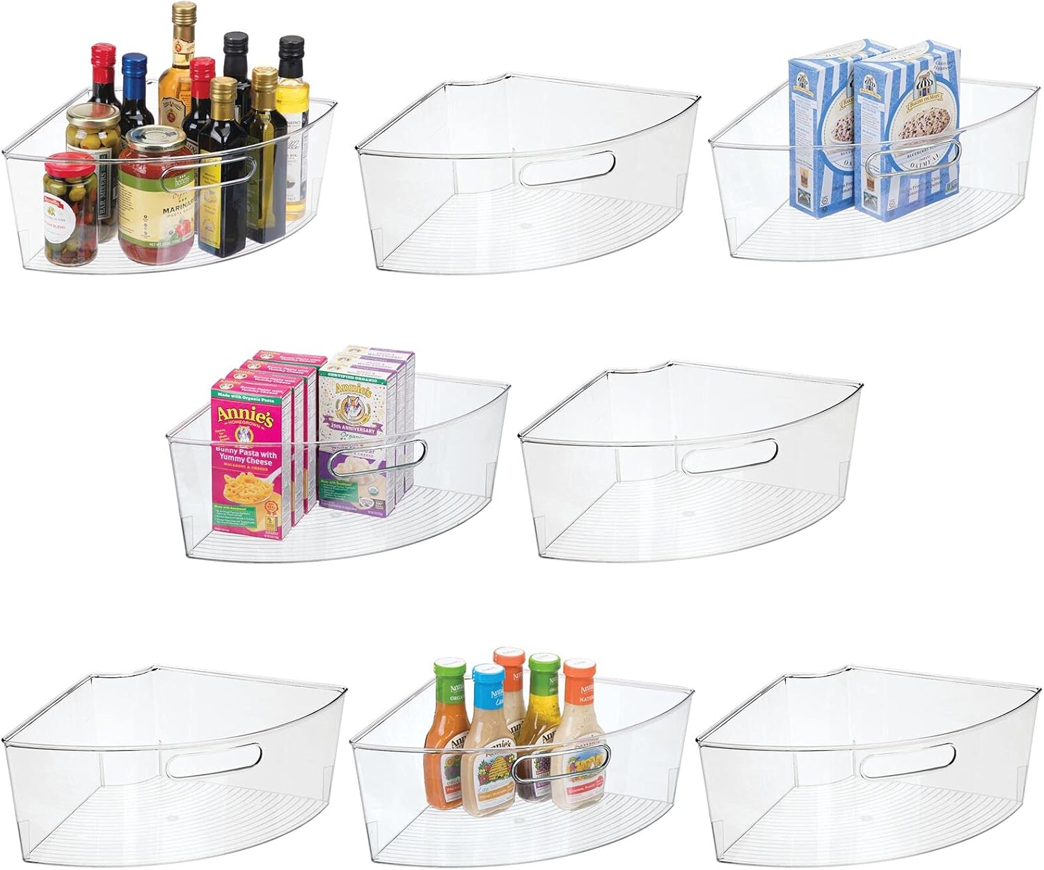 mDesign Kitchen Cabinet Plastic Lazy Susan Storage Organizer Bins with Front Handle - Large Pie-Shaped 1/4 Wedge, 6