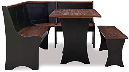 Linon Jackie Solid Wood 3 Piece Conversation Indoor Kitchen Corner Breakfast Dining Nook Set in Black