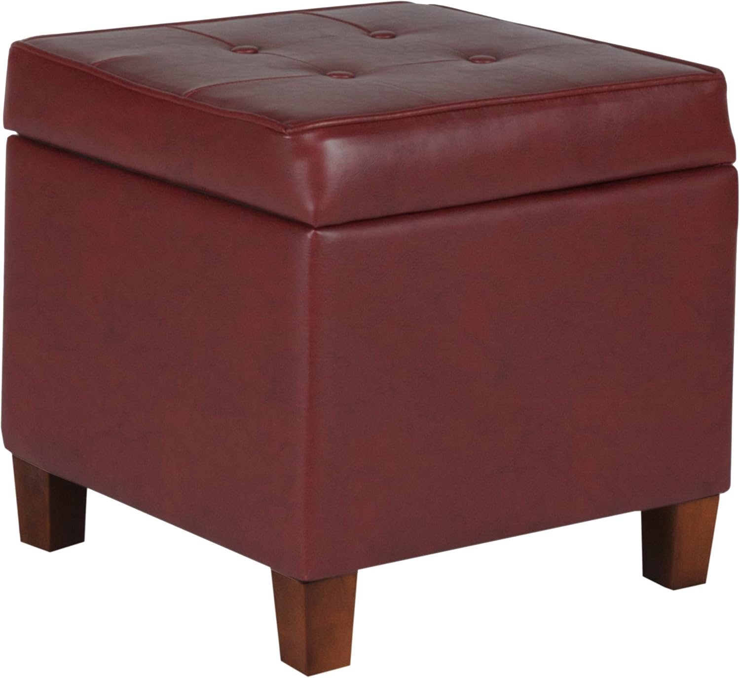 HomePop Leatherette Tufted Square Storage Ottoman with Hinged Lid, Brown Pack of 2