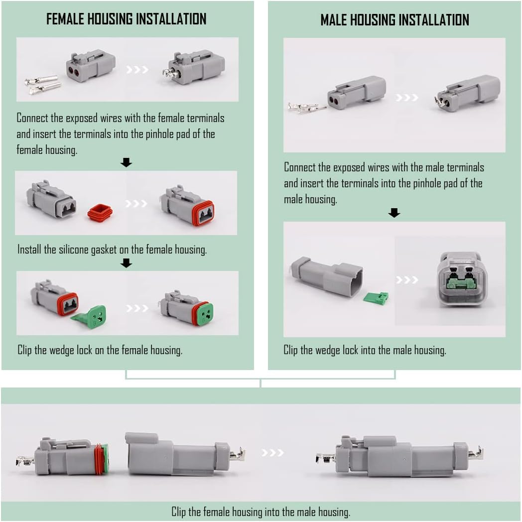 UTSAUTO 2 Pin DT Connector Kit Waterproof Electrical Connectors Plug Solid Contacts Automotive Solid Connectors Heavy Duty 16-20 AWG Wire Harness Connectors 4Pcs