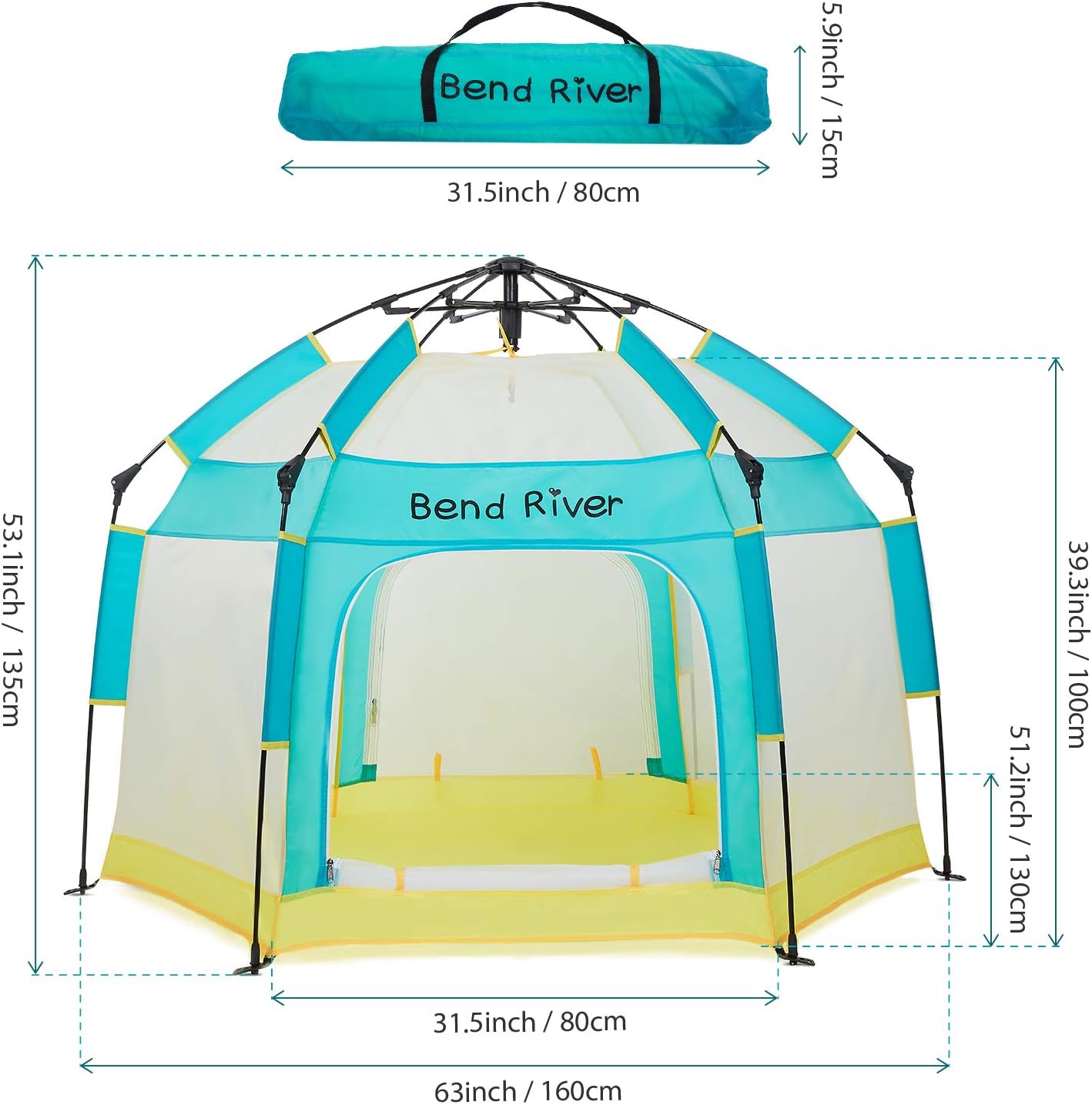 Bend River Portable Baby Beach Tent, Baby Playpen with Canopy, Toddler Play Yard Indoor and Outdoor, Foldable Mosquito Net for Infant