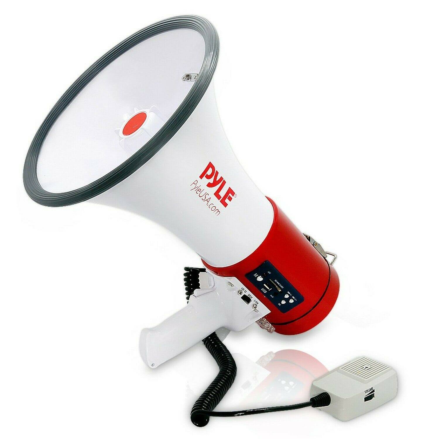 Pyle Megaphone 50-Watt Siren Bullhorn - Bullhorn Speaker w/Detachable Microphone