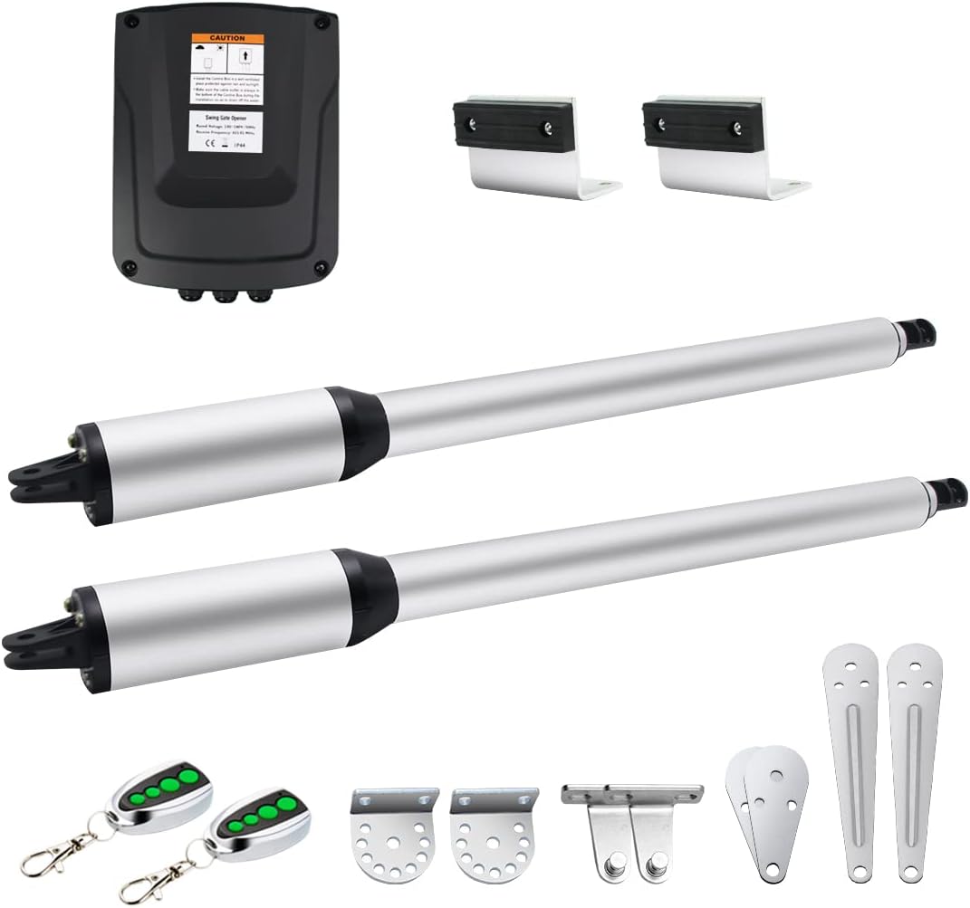 CASAR HJ4022 Dual Swing Gate Opener Light Duty Automatic Gate Motor for Double Swing Gate Up to 12ft per Arm, Electric Driveway Gate Operator AC Powered with Remote Control Kit Solar Compatible