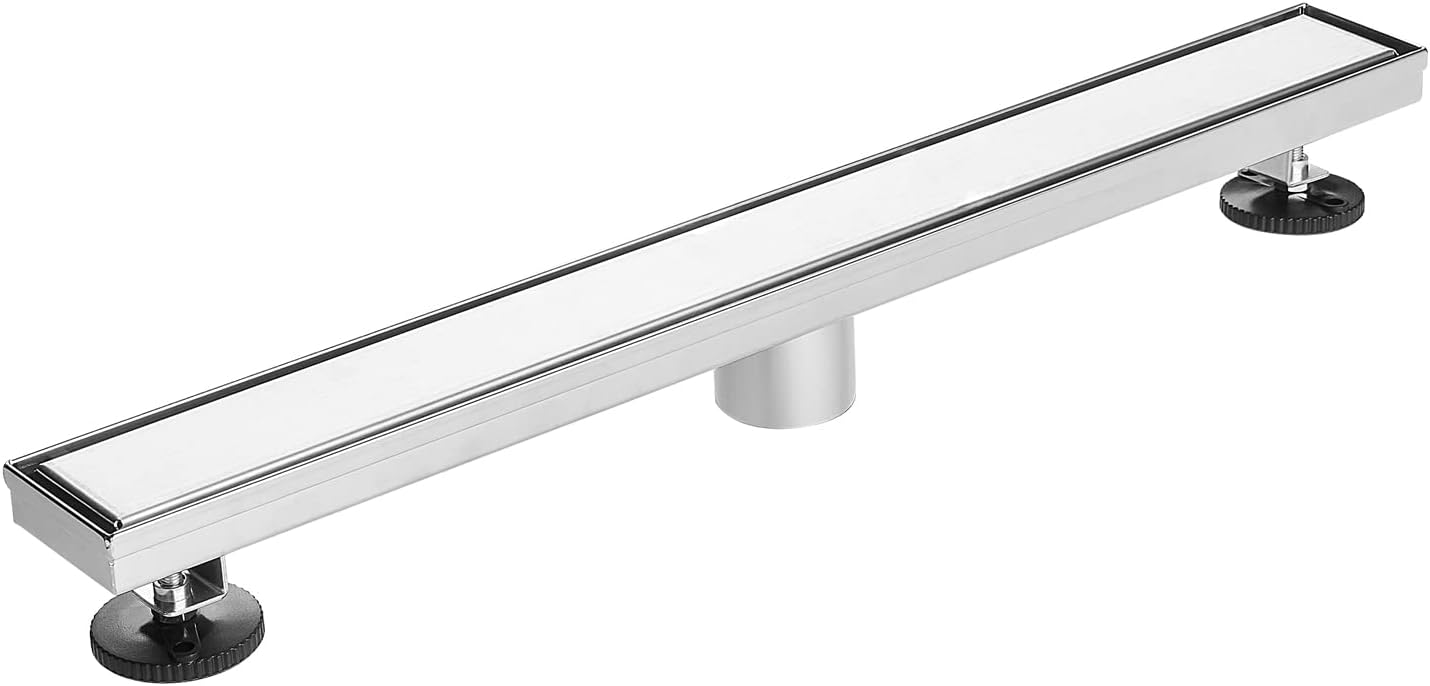 HUCKLE 32 Inch Linear Shower Professional Drain with Invisible Tile Insert Floor ，Premium 304 Stainless Steel Brushed Polished 2-in-1 Panel, Shower Drain with Adjustable Leveling Feet, Hair Collector Pack of 2