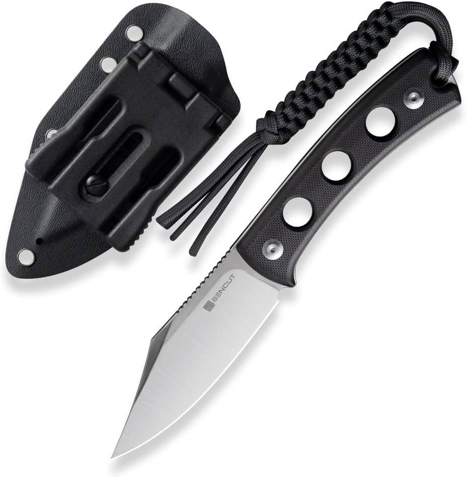 SENCUT Waxahachie Fixed Blade Knife , Full Tang Clip Point Satin 9Cr18MoV Blade with G10 Handle , Kydex Sheath, Waist T-clip for EDC Survival&nbsp;Hunting Camping Outdoor Everyday Carry SA11A
