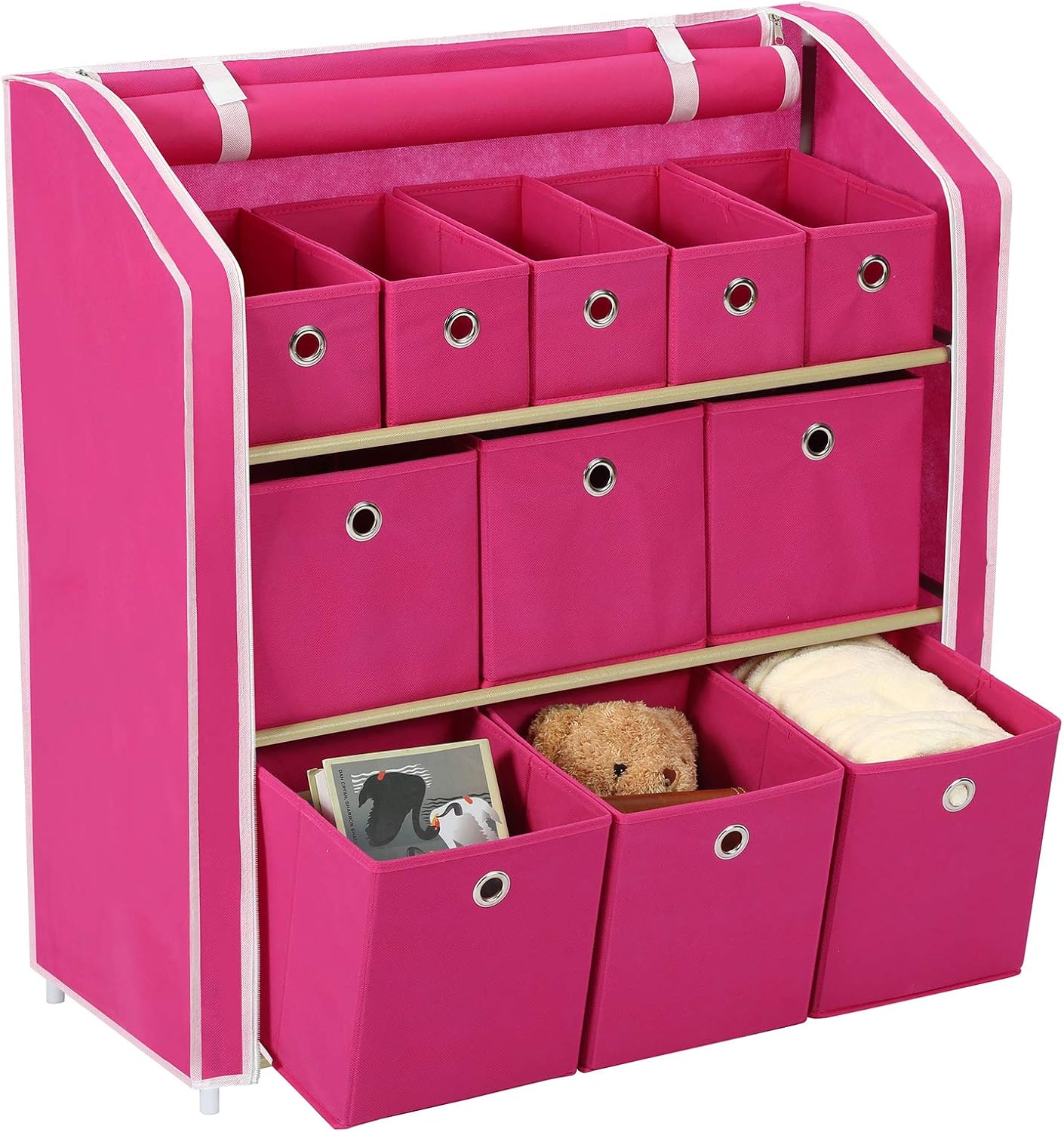 HOMEFORT Multi-Bin Storage Shelf 11 Drawers Storage Chest Linen Organizer Closet Cabinet with Zipper Covered Foldable Fabric Bins and Sturdy Metal Shelf Frame,31