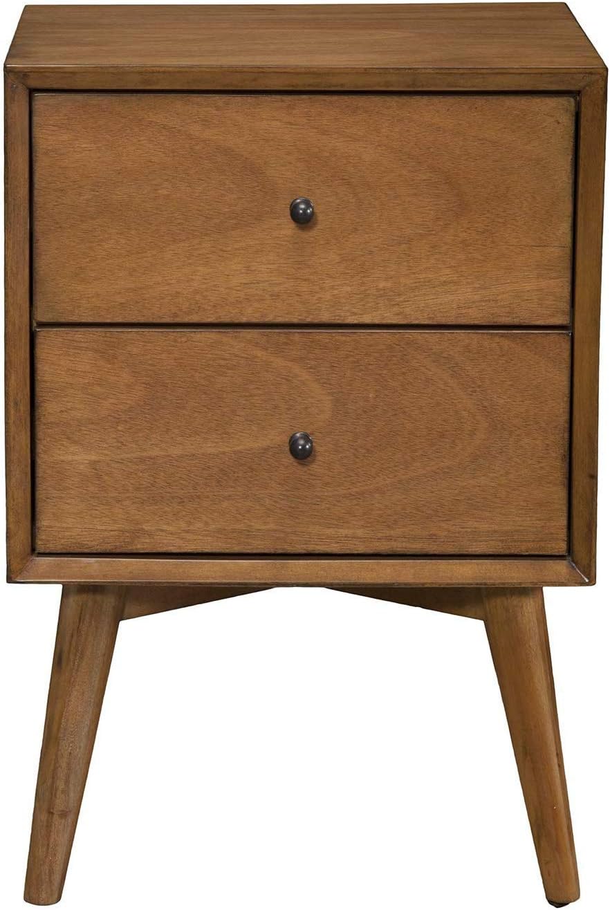 Alpine Furniture Flynn Mid Century Modern 2 Drawer Nightstand, Acorn (2 Pack)