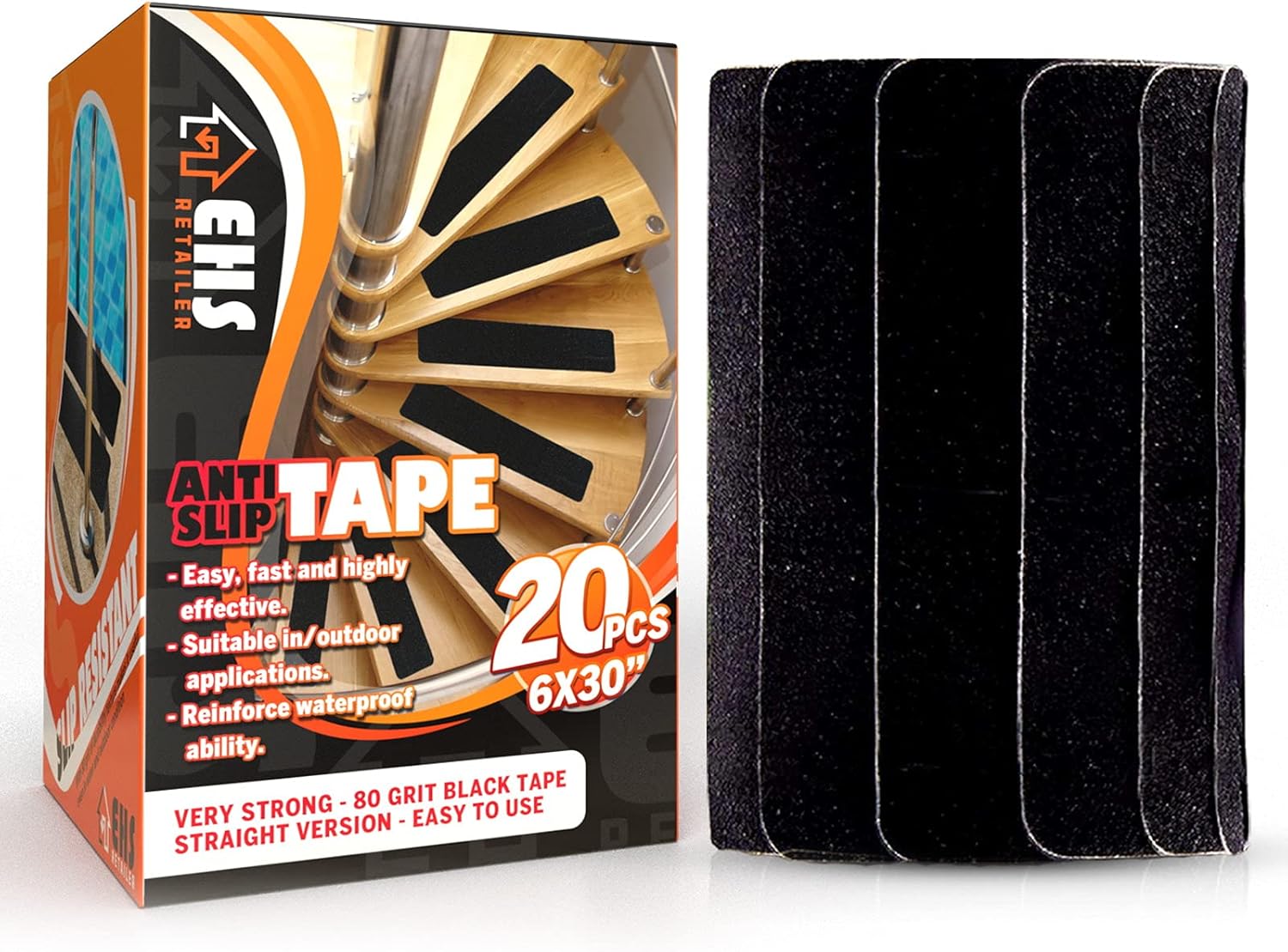 6&rdquo;x30&rdquo; (20-Packs Black) Anti Slip Tape Outdoor Stair Treads Non-Slip Non Slip Tape&hellip;