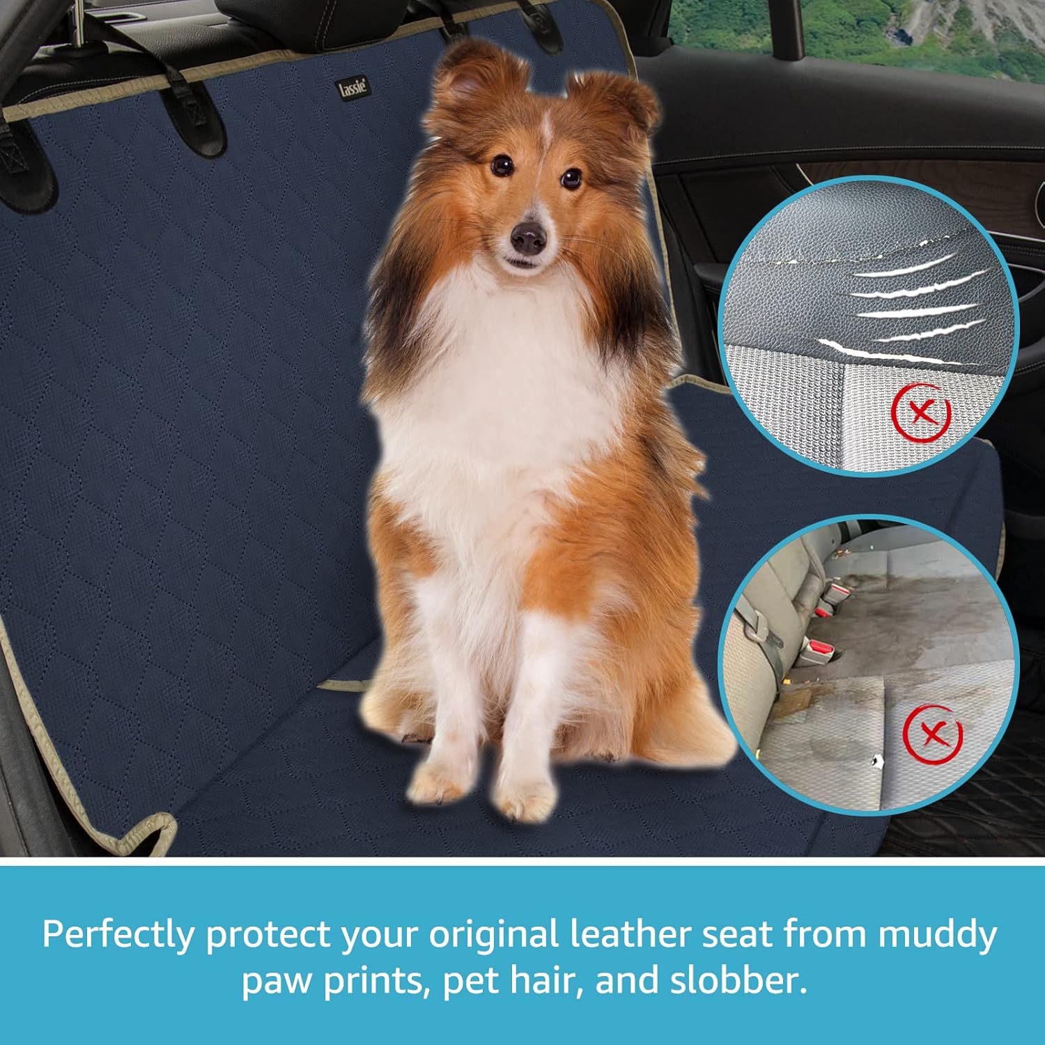 Lassie XL Dog Car Seat Cover for Back Seat, Heavy-Duty, Nonslip Waterproof Backseat Dog Cover for Car, Washable Car Bench Seat Cover, Universal Car Seat Protector for Backseats, Trucks & SUVs