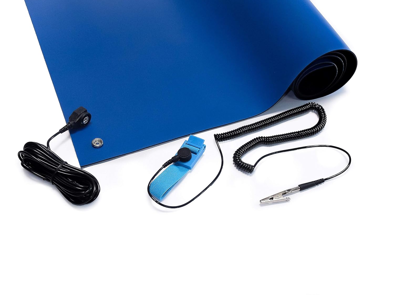 Bertech ESD Soldering Mat Kit, 18 Inches Wide x 30 Inches Long x 0.06 Inches Thick, Blue, Includes a Wrist Strap and Grounding Cord, RoHS and REACH Compliant (Assembled in USA)