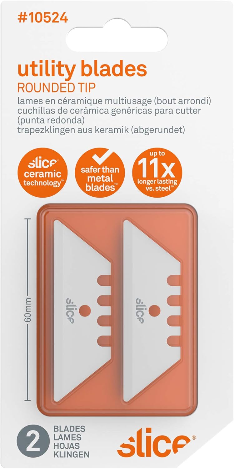 Slice 10525-CS Ceramic Utility Blades (Pointed Tip), True Safety Blades, Finger Friendly, Safe to Touch, 11x Longer Lasting Than Metal, Double-Sided Blades Extend Blade Life, Never Rusts (12 Pack)
