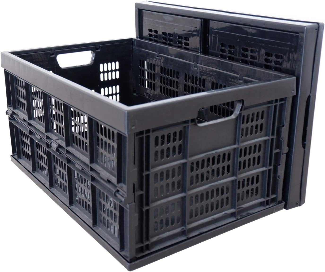 POOLWHALE Collapsible Storage Bin/Container: Grated Wall Utility Basket/Tote,Black (Pack of 2)