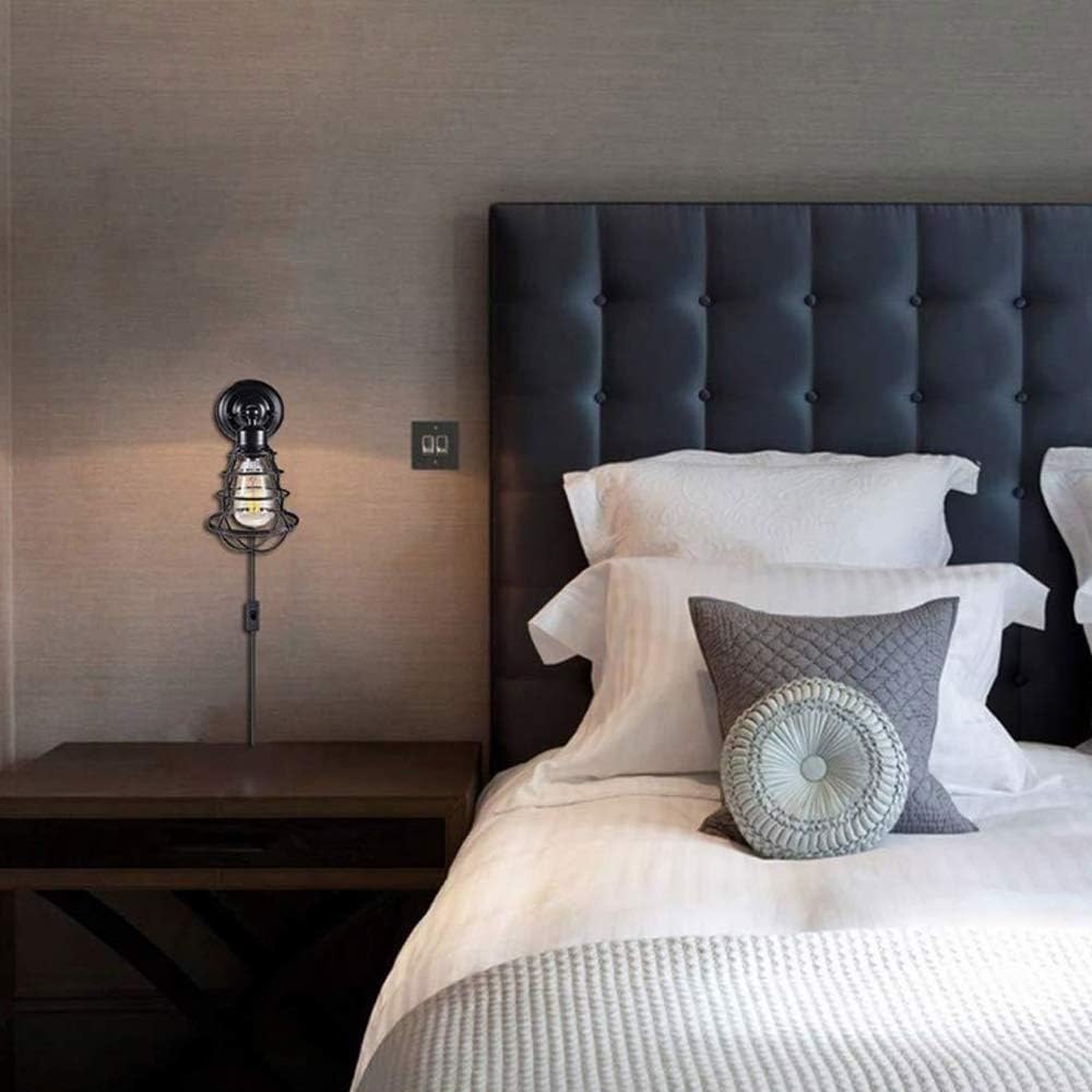 LogIme 2 Pack Vintage Wall Lights Industrial Plug in Wall Light E27 Base Wire Cage Style Adjustable Plug in Cord Rustic Wall Sconce Fixture Headboard Bedroom Porch Bathroom