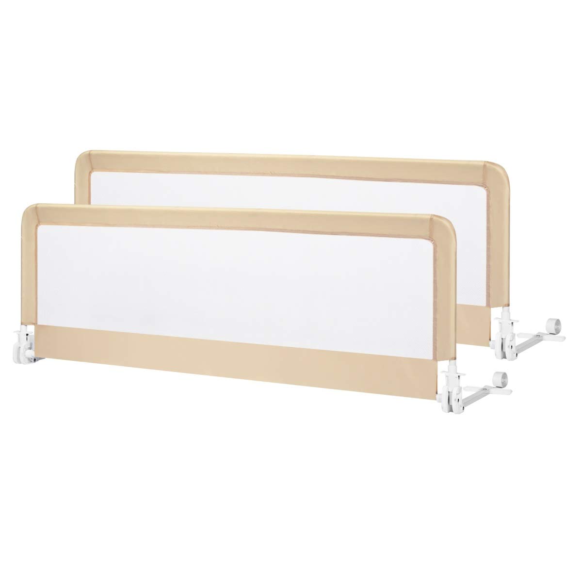 Costzon Double Sided Bed Rail Guard, 2 Pack, Extra Long Swing Down Safety Guard w/Straps for Toddler Convertible Crib, Folding Baby Bedrail for Kids Twin Double Full Queen King Mattress, Pink, 59 Inch