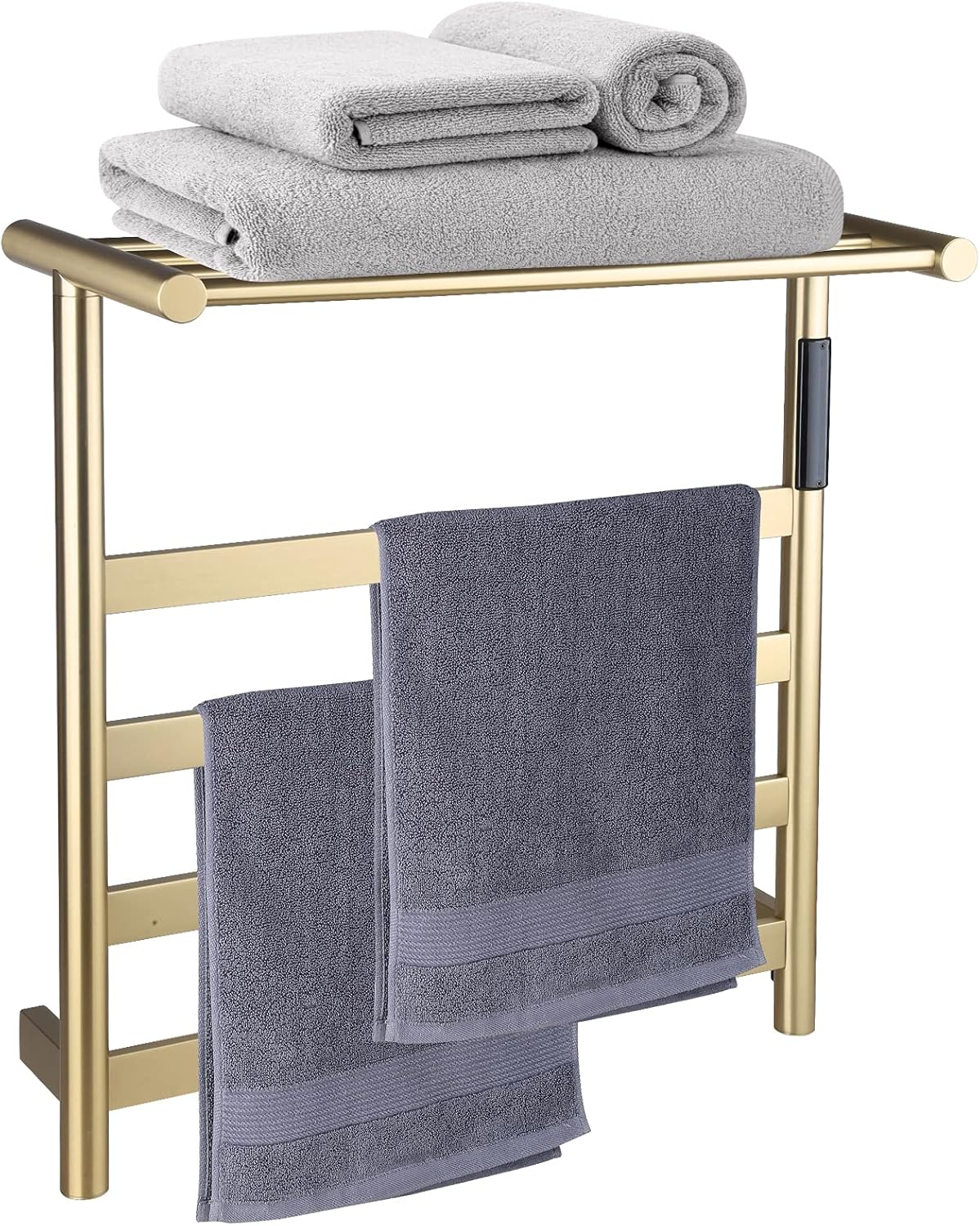 Towel Warmer Wall Mounted Electric Heated Towel Rack Touch Control Panel Towel Heater Timer &Temperature Control Towel Warmer Rack with Shelf 4 Bars Heated Towel Rack for Bathroom,Brushed Gold