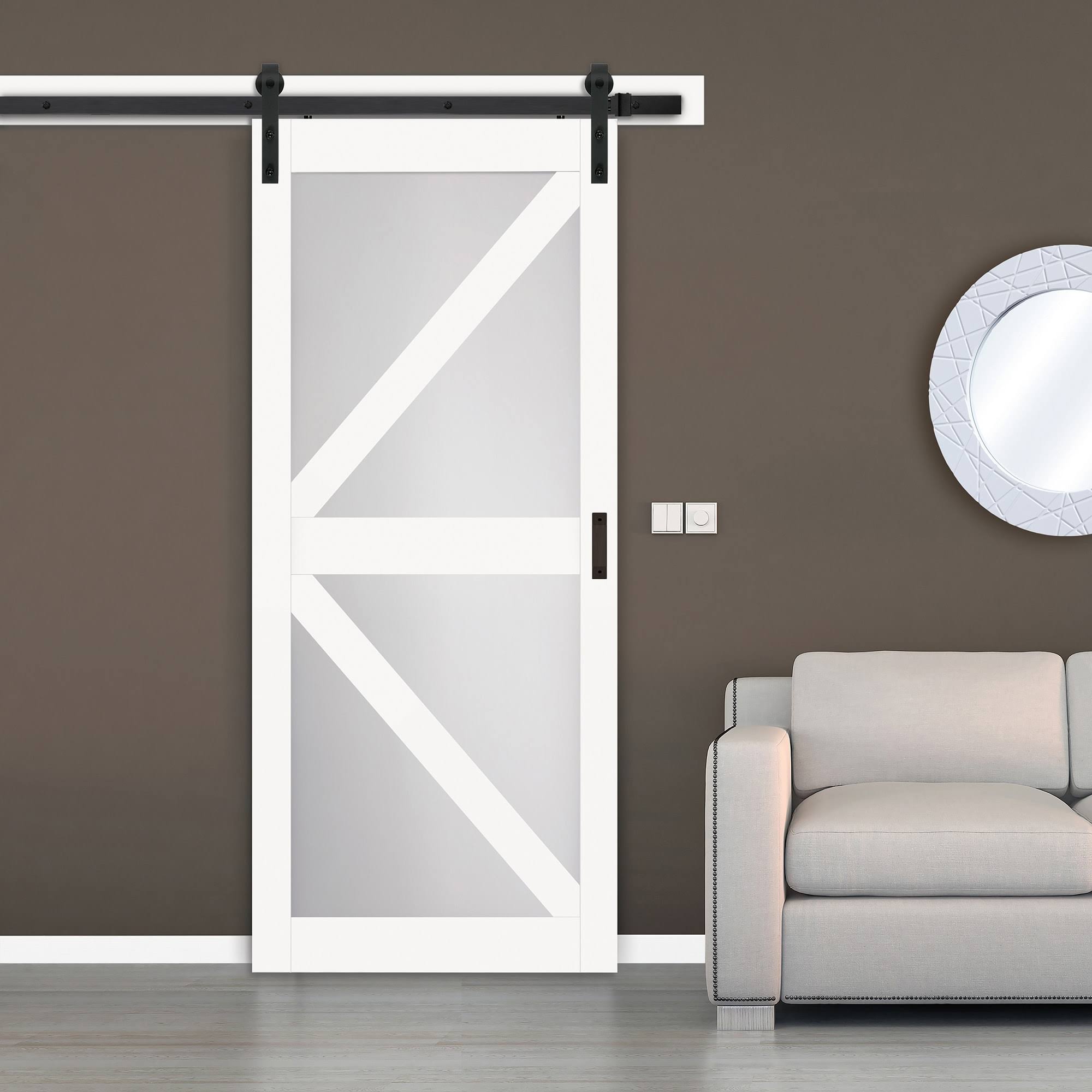 Renin BD064W01E36084 Continental Dunmore 36x22 x 84x22 Double-Lite British Brace Interior Barn Door with Track and Hardware Brig