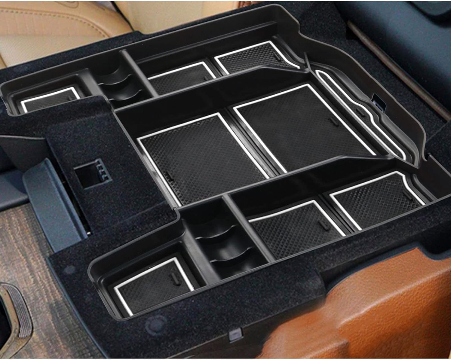 SXCY 2019-present RAM 1500 2500 3500 Center Console Organizer Tray FIT 2022 Dodge RAM 1500 Accessories Console Tray Armrest Console Insert Box ABS Secondary Storage with Anti-Dust Mats (Black) Pack of 2