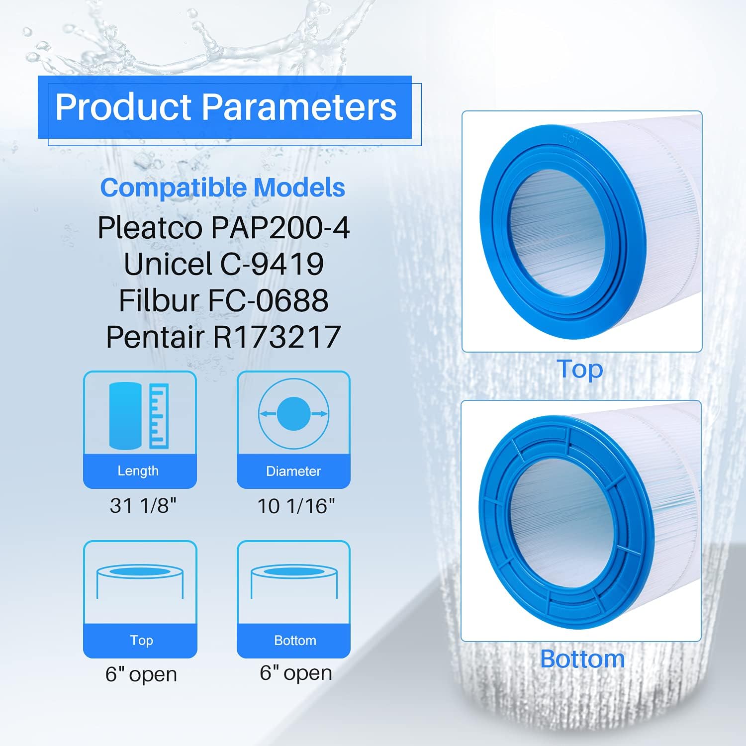 POOLPURE PAP200 Pool Filter Replaces Pentair CC200, Unicel C-9419, Filbur FC-0688, R173217, 59054400, Aladdin 29902, Baleen AK-8005, Pure N Clean PC-0688, 200 sq.ft Filter Cartridge 1 Pack