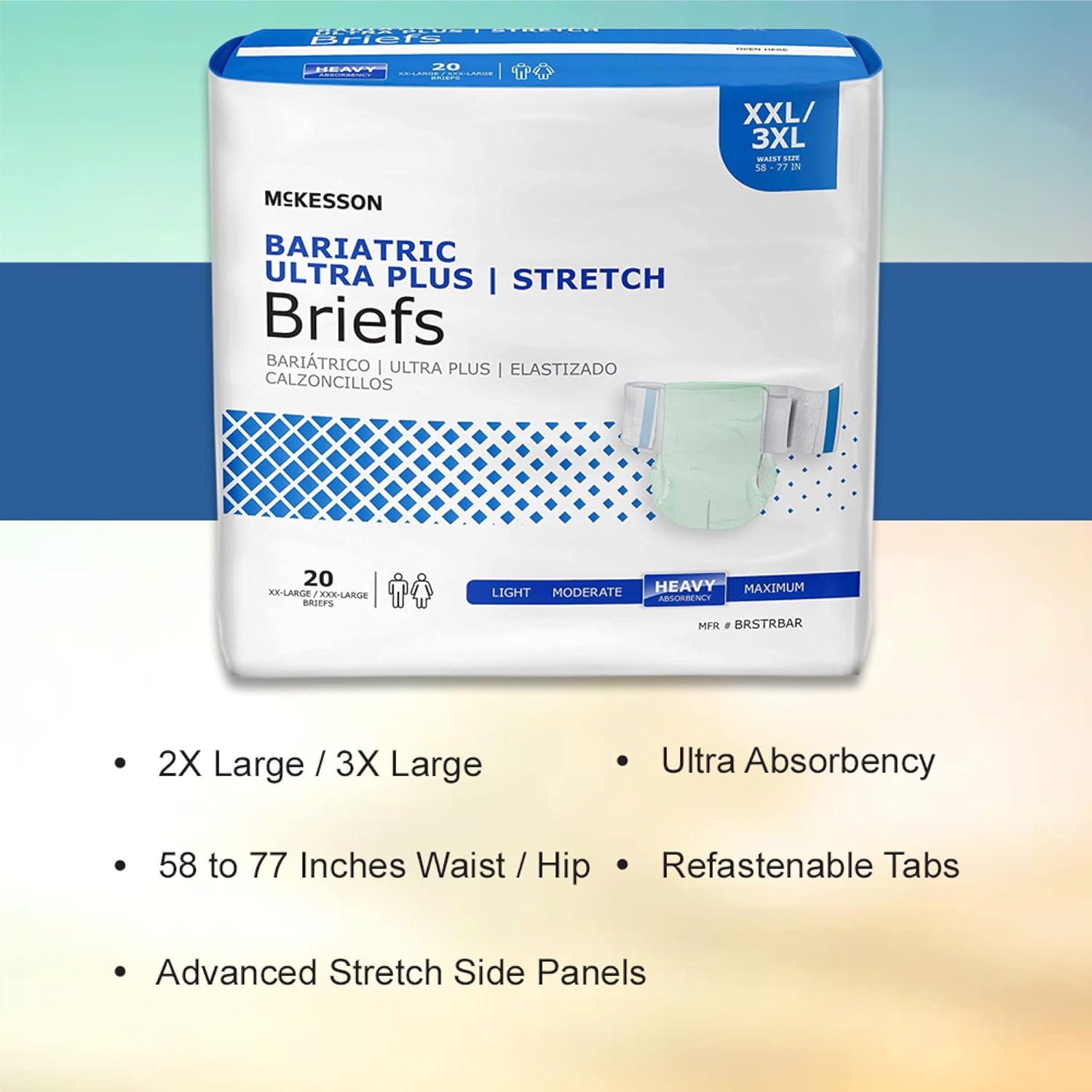 McKesson Adult Incontinence Brief 2X-Large / 3X-Large Heavy Absorbency Mat Body Shape, BRSTRBAR, Ultra Plus, 80 Ct Pack of 2