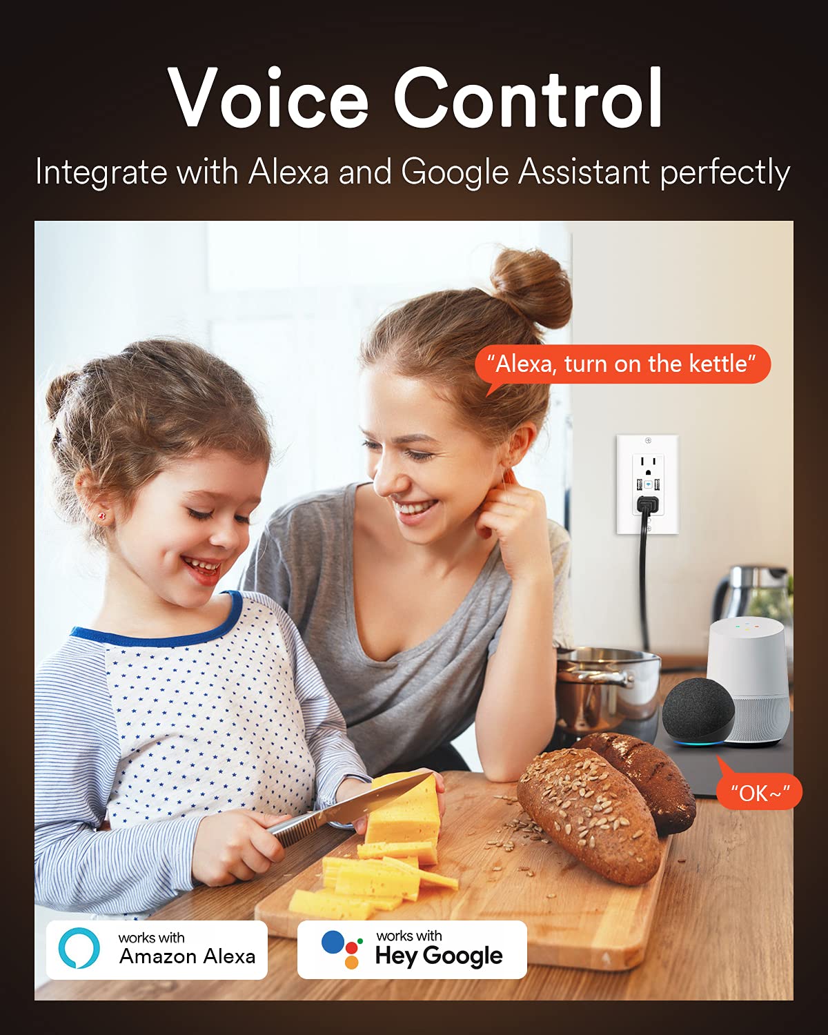 Smart Outlet with 2 USB Ports,Lumary Smart Outlet in Wall Works with Alexa & Google Assistant,15 Amp No Hub Required,ETL & FCC Certified (2 Packs) Pack of 2