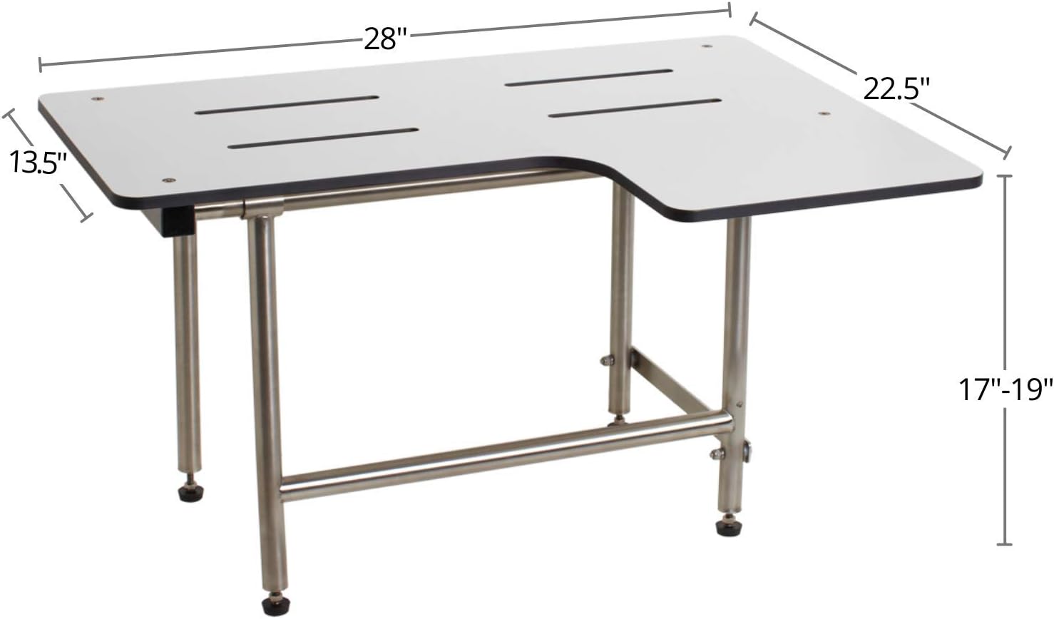 Seachrome Lift-Assist Bathroom Bath, Folding Swing Down Legs Shower Transfer Seat, Reversible L-Shape, ADA, Wall-Mount, 28 x 22.5, Solid White Phenolic