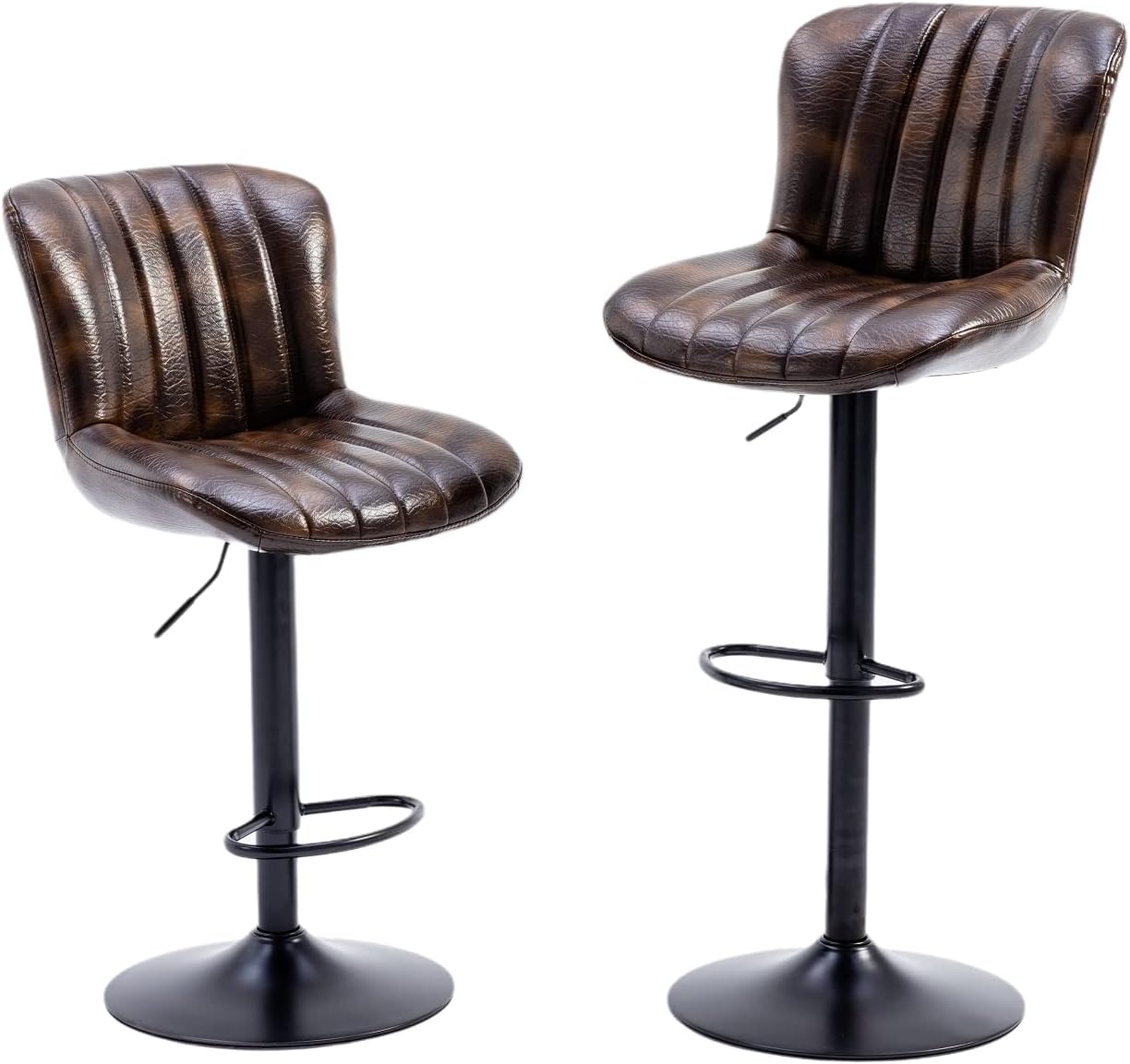 Swivel Bar Stools Set of 2, Adjustable Modern Bar Chair with Back, Retro PU Leather Padded Chair for Kitchen Dining Room Counter (Deep Green)