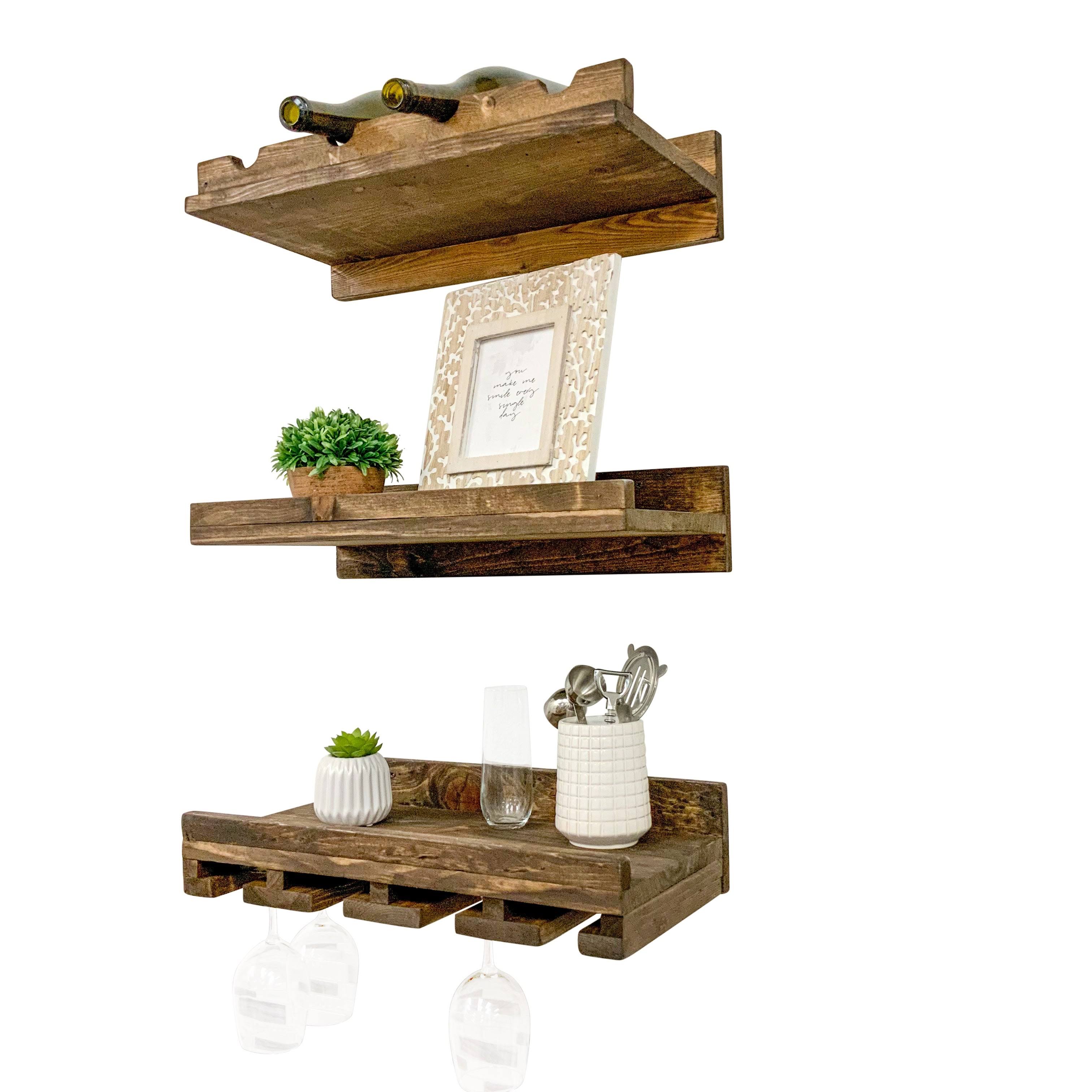 Rustic Luxe 20-inch Three-Tier Wine Rack Set - Walnut