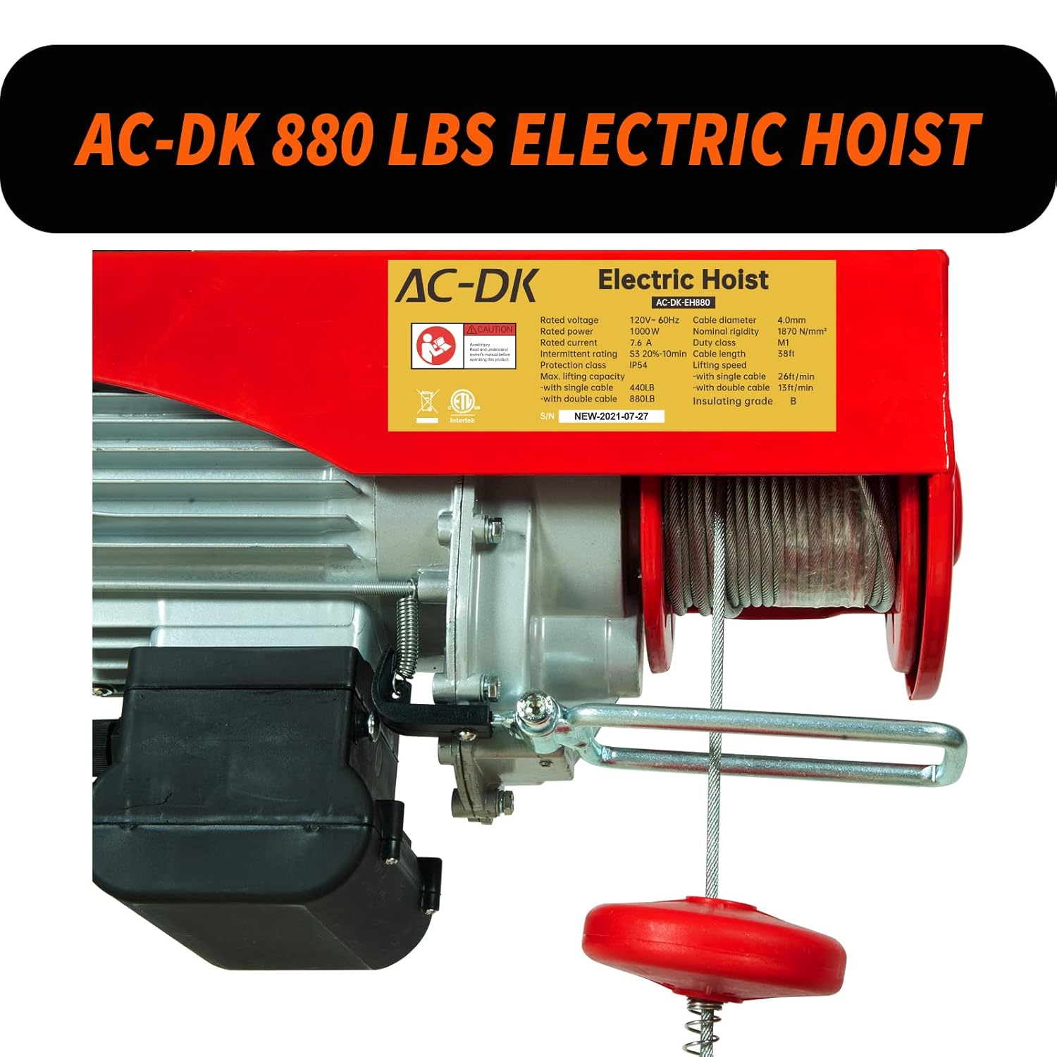 AC-DK 880 lbs Lift Electric Hoist with Crane Remote Control Power System, 110V Overhead Crane Garage Ceiling Pulley Winch, Zinc-Plated Steel Wire and w/Straps (w/Emergency Stop Switch)