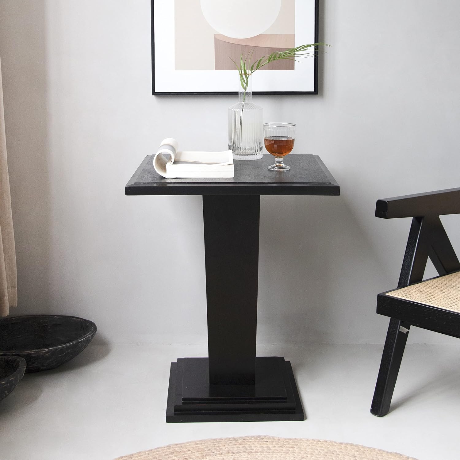 COZAYH Pedestal Base End Table, Farmhouse Side Table with Large Contact Surface, (Black) Pack of 2