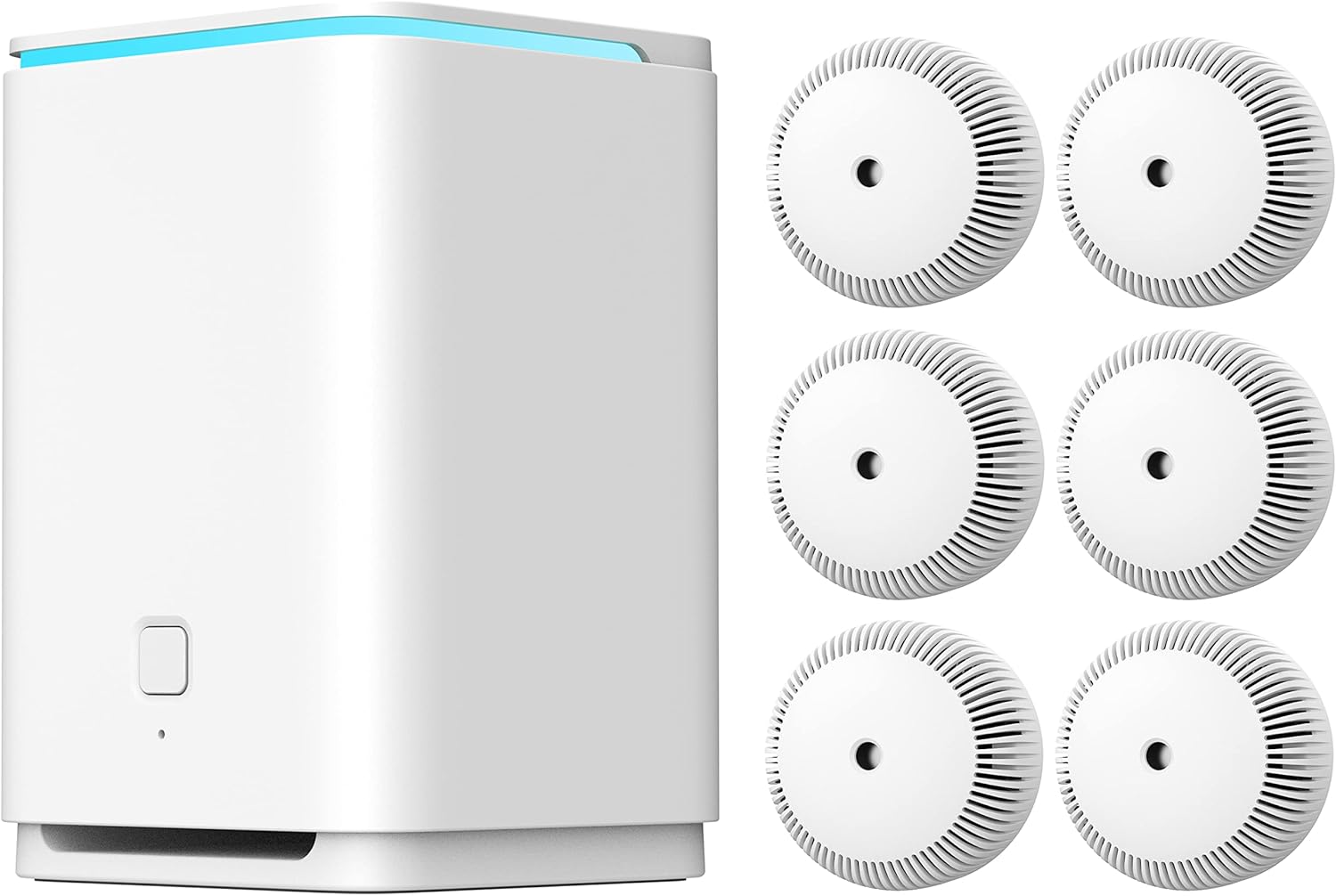 X-Sense Smart Smoke Detector, 7-Piece Home Security System Kit with Replaceable Lithium Battery & Silence Button, Photoelectric Sensor Fire Alarm, 1 &frac14; Mile Transmission Range from Base Station, HFS07