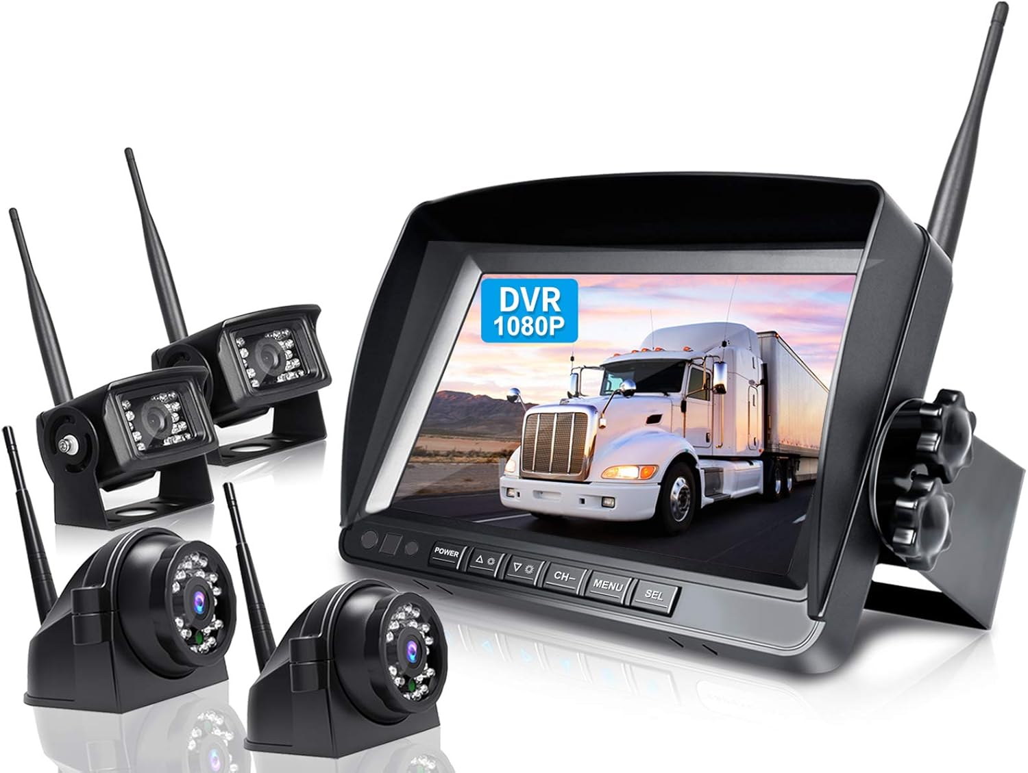 ZEROXCLUB HD 1080P 4 Wireless RV Backup Camera System, 9 Inch DVR Monitor Digital Signal IR Night Vision Wireless Reverse Rear Side View Camera for RV Truck Trailer Camper 5th Wheel-BW904