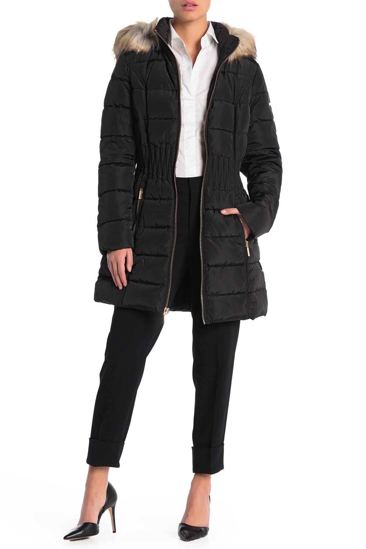 Laundry by Shelli Segal Faux-Fur-Trim Puffer Coat - Black
